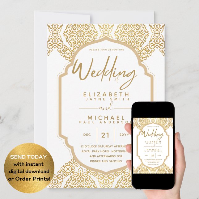 Classic Gold White Ornate Elegant Wedding  Invitation (Creator Uploaded)