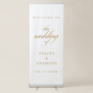 Classic Gold White Simple Wedding Welcome Retractable Banner