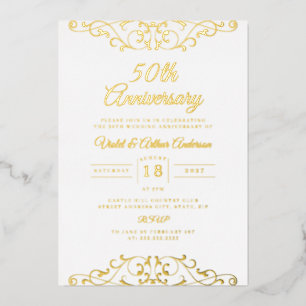 Classic Gold White Swirl 50th Wedding Anniversary Foil Invitation