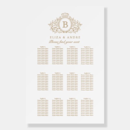 Classic Gold White Wedding Seating Chart Foam Board