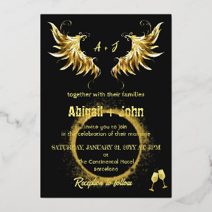 Classic Gold Wing Circle minimalist wedding Foil Invitation