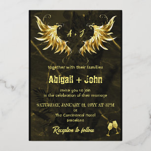 Classic Gold Wing dried leaf minimalist wedding Foil Invitation