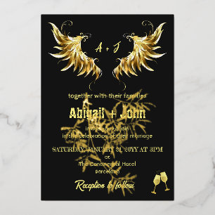 Classic Gold Wing leaf minimalist wedding Foil Invitation