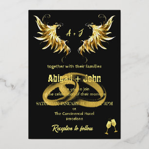 Classic Gold Wing Ring minimalist wedding Foil Invitation