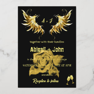 Classic Gold Wing Rose minimalist wedding Foil Invitation