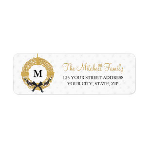 Classic Gold Wreath Monogram Address Label