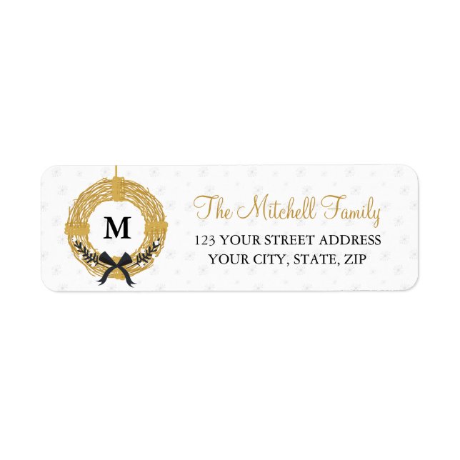 Classic Gold Wreath Monogram Address Label (Front)