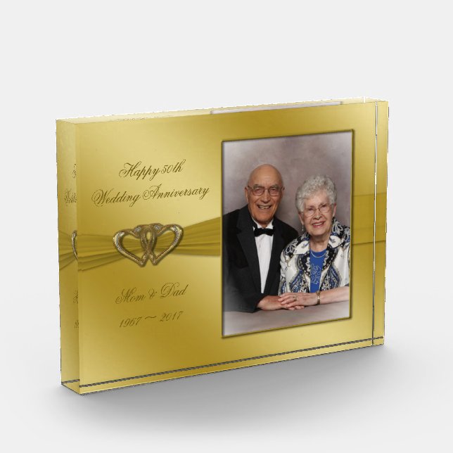 Classic Golden 50th Anniversary Photo Acrylic Awar Block (Left)