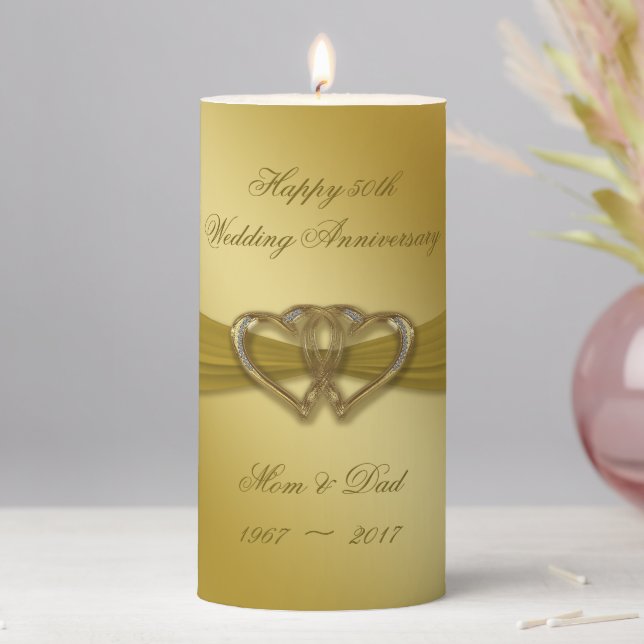 Classic Golden 50th Anniversary Pillar Candle (In Situ)