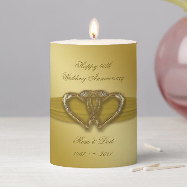 Classic Golden 50th Anniversary Pillar Candle (In Situ)
