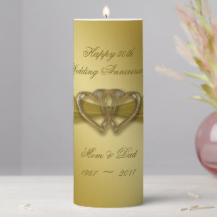 Classic Golden 50th Anniversary Pillar Candle