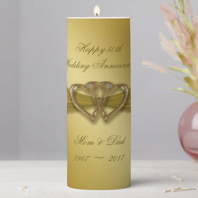 Classic Golden 50th Anniversary Pillar Candle (In Situ)