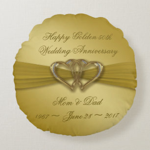 Classic Golden 50th Anniversary Round Pillow