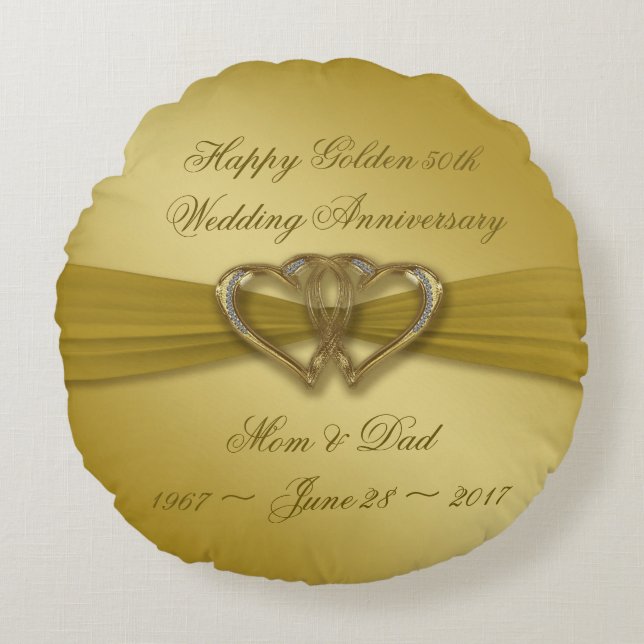 Classic Golden 50th Anniversary Round Pillow (Front)