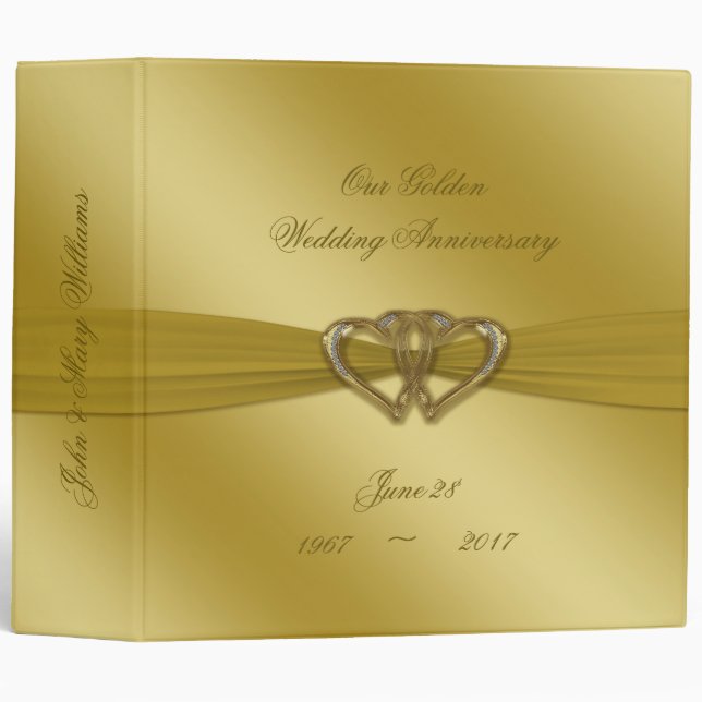 Classic Golden 50th Wedding Anniversary 2" Binder (Front/Spine)