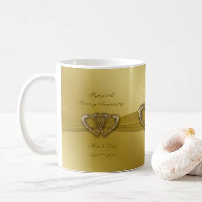 Classic Golden 50th Wedding Anniversary Coffee Mug (With Donut)