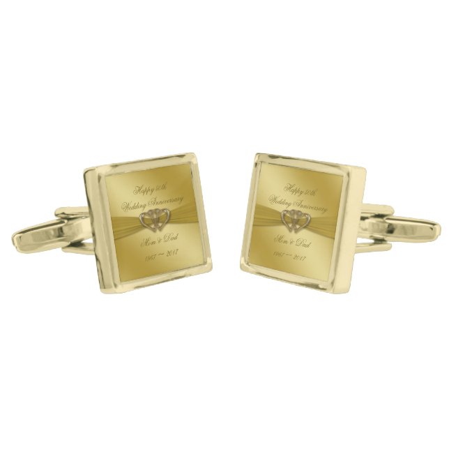 Classic Golden 50th Wedding Anniversary Cufflinks (Angled)