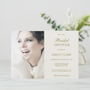 Classic Golden Elegant Photo Bridal Shower Invitation