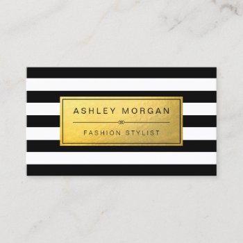 Classic Golden Label With Black White Stripes Business Card by CardHunter at Zazzle