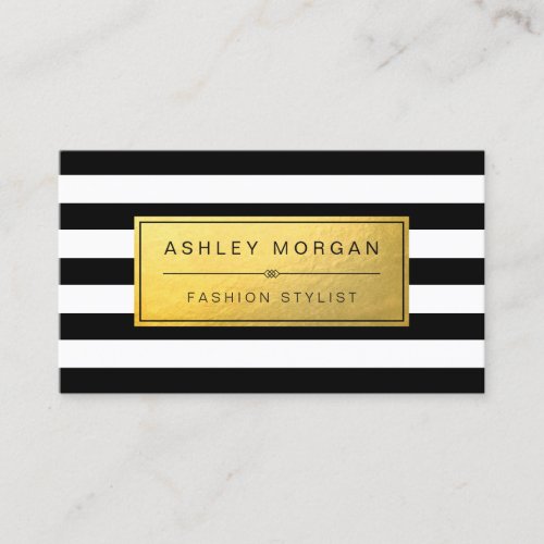 Classic Golden Label with Black White Stripes Double-Sided Standard Business Cards (Pack Of 100)