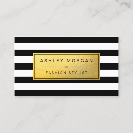 Customizable Classic Golden Label with Black White Stripes Double-Sided Standard Business Cards (Pack Of 100)