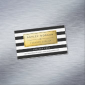 Classic Golden Label with Black White Stripes Magnetic Business Card (In Situ)