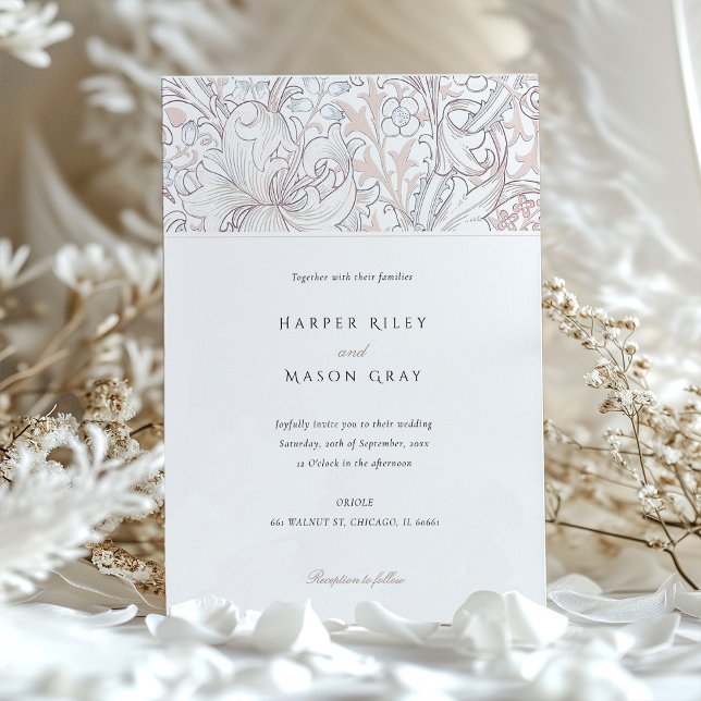 Classic Golden Lily Elegant Pastel Morris Wedding Invitation (Creator Uploaded)