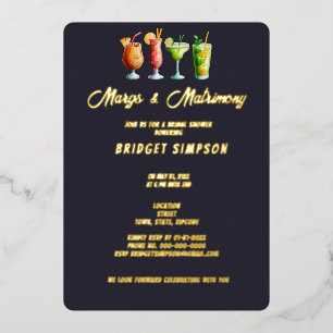 classic golden  margs and matrimony bridal shower foil invitation