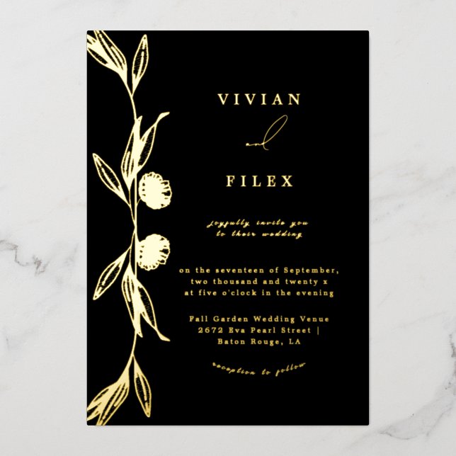 Classic Golden Mini floral capsule Wedding Foil Invitation (Front)