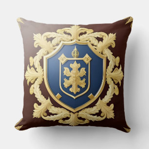 Classic Golden Ornamental Crest with Shield Throw Pillow