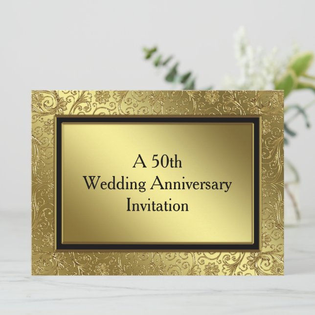 Classic Golden Wedding Anniversary 5.5x7.5 Invite (Standing Front)