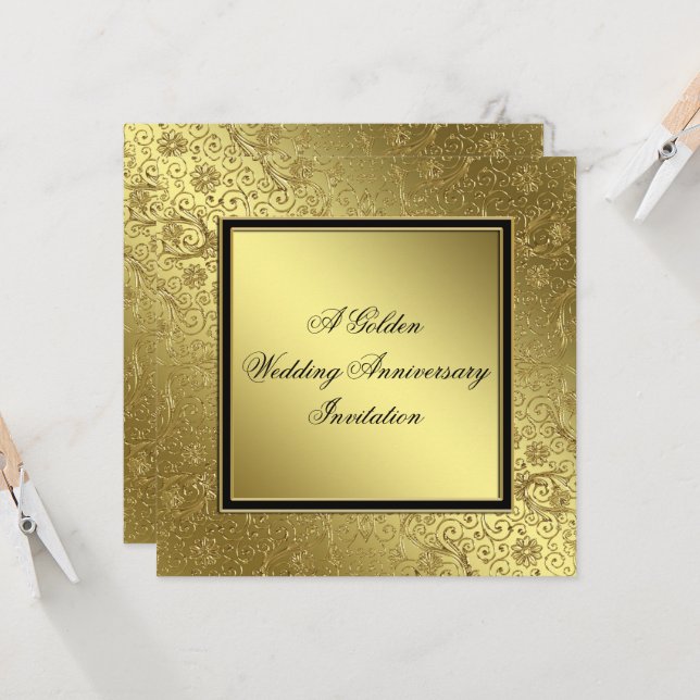 Classic Golden Wedding Anniversary Invite (Front/Back In Situ)
