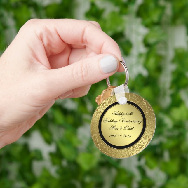 Classic Golden Wedding Anniversary Key Chain (Hand)