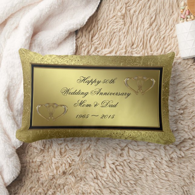 Classic Golden Wedding Anniversary Lumbar Pillow (Blanket)