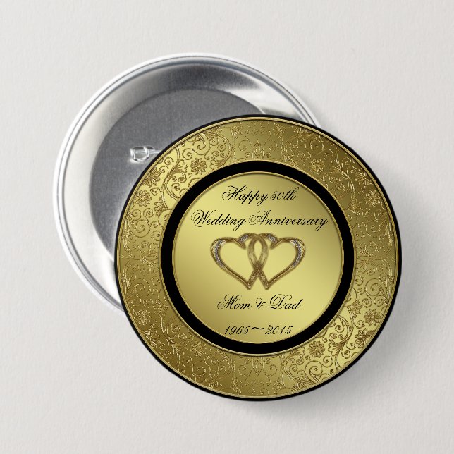 Classic Golden Wedding Anniversary Round Button (Front & Back)
