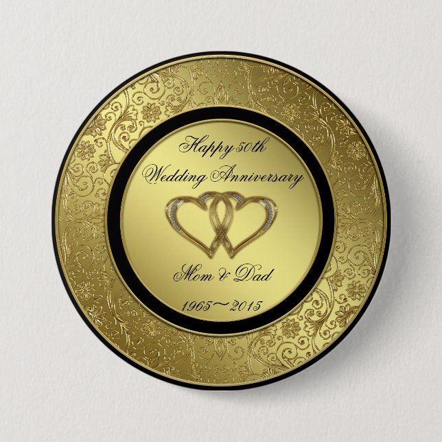 Classic Golden Wedding Anniversary Round Button (Front)