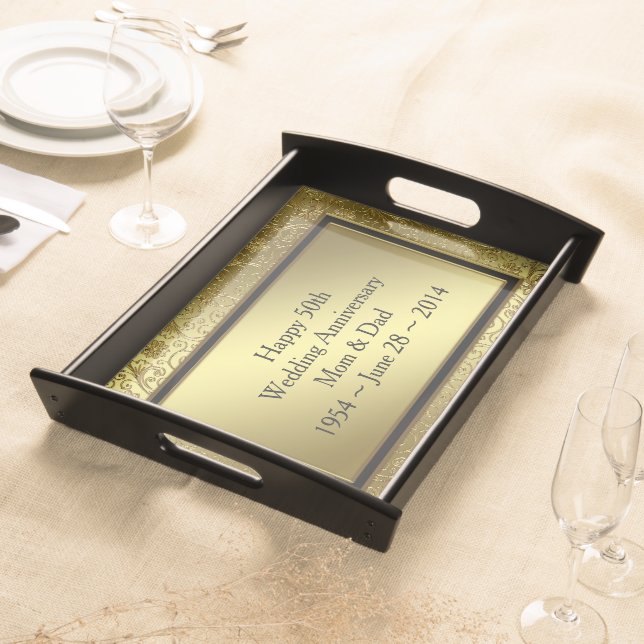Classic Golden Wedding Anniversary Serving Tray (Front)