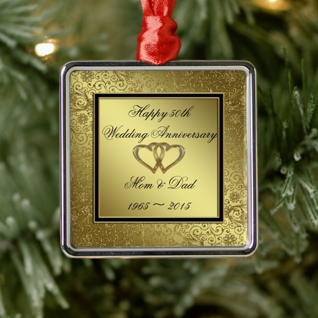 Classic Golden Wedding Anniversary Square Ornament (Tree)