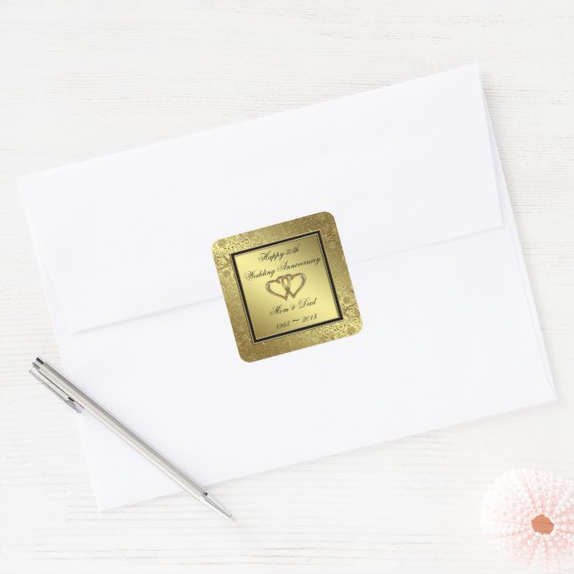 Classic Golden Wedding Anniversary Square Sticker (Envelope)