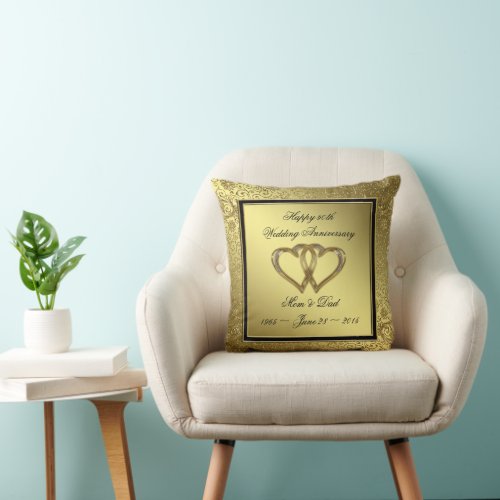 Classic Golden Wedding Anniversary Throw Pillow