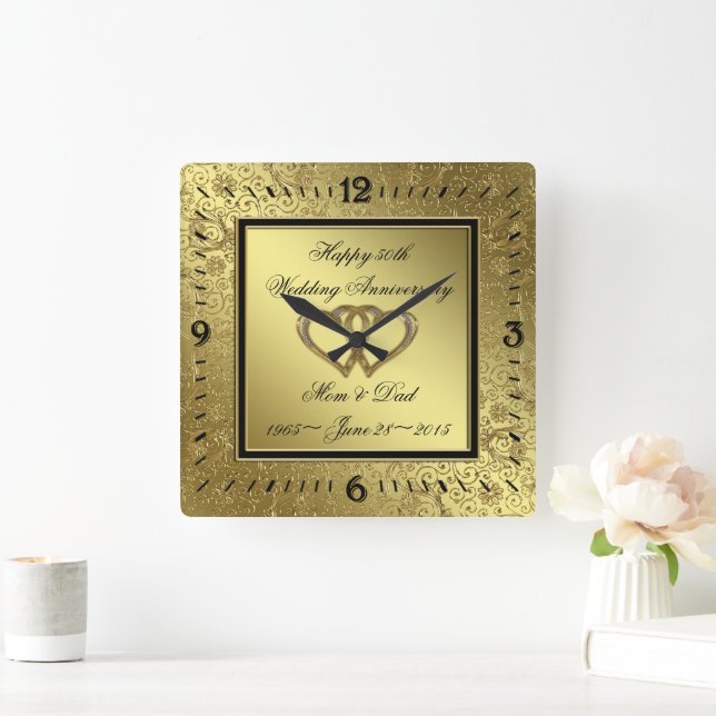 Classic Golden Wedding Anniversary Wall Clock (Home)