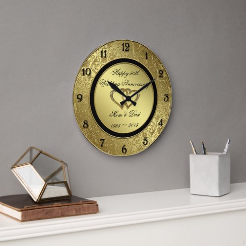 Classic Golden Wedding Anniversary Wall Clock