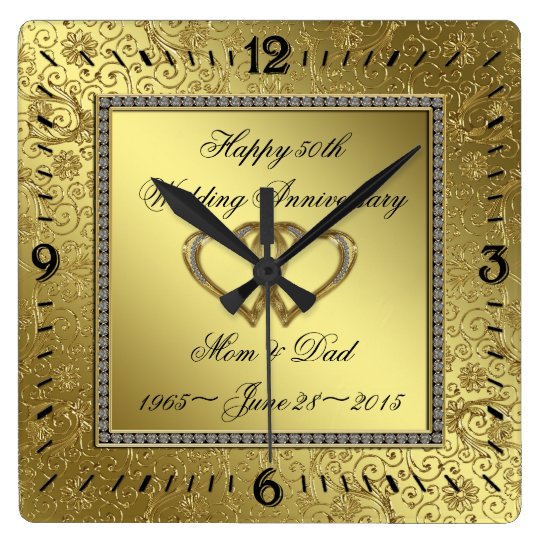Classic Golden Wedding Anniversary Wall Clock