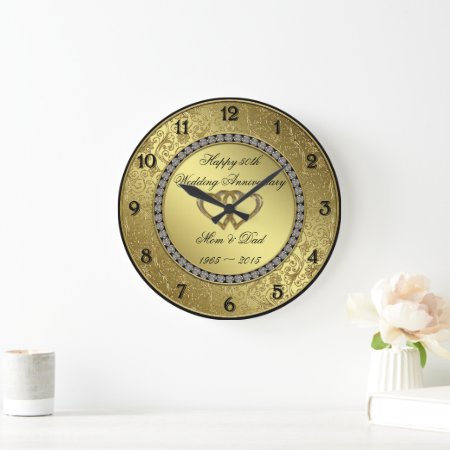 Classic Golden Wedding Anniversary Wall Clock