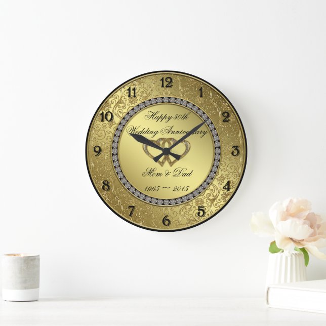 Classic Golden Wedding Anniversary Wall Clock (Home)