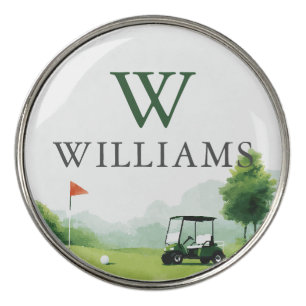 Classic Golf Buggy Custom Name Monogram Ball Marker