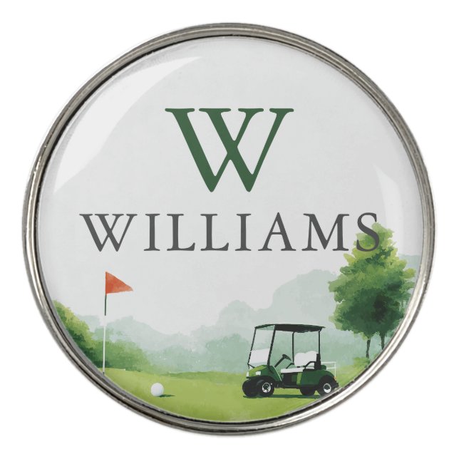 Classic Golf Buggy Custom Name Monogram Ball Marker (Front)