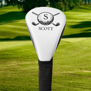 Classic Golf Clubs Monogram Name Black White Head Cover