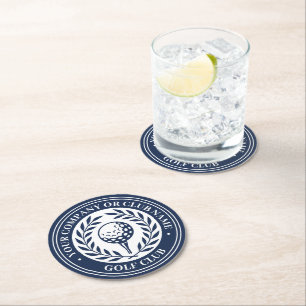 Classic Golf Personalized Name Set Dark Blue Round Paper Coaster