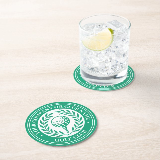 Classic Golf Personalized Name Set Green Round Paper Coaster (Insitu)